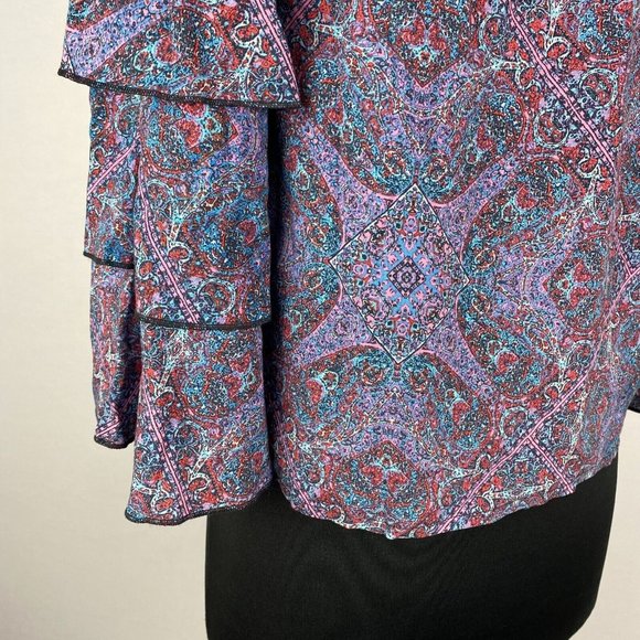 Ella Moss S Patterned Off The Shoulder Rayon Blouse Tiered Ruffle Bell Sleeves - Picture 9 of 12